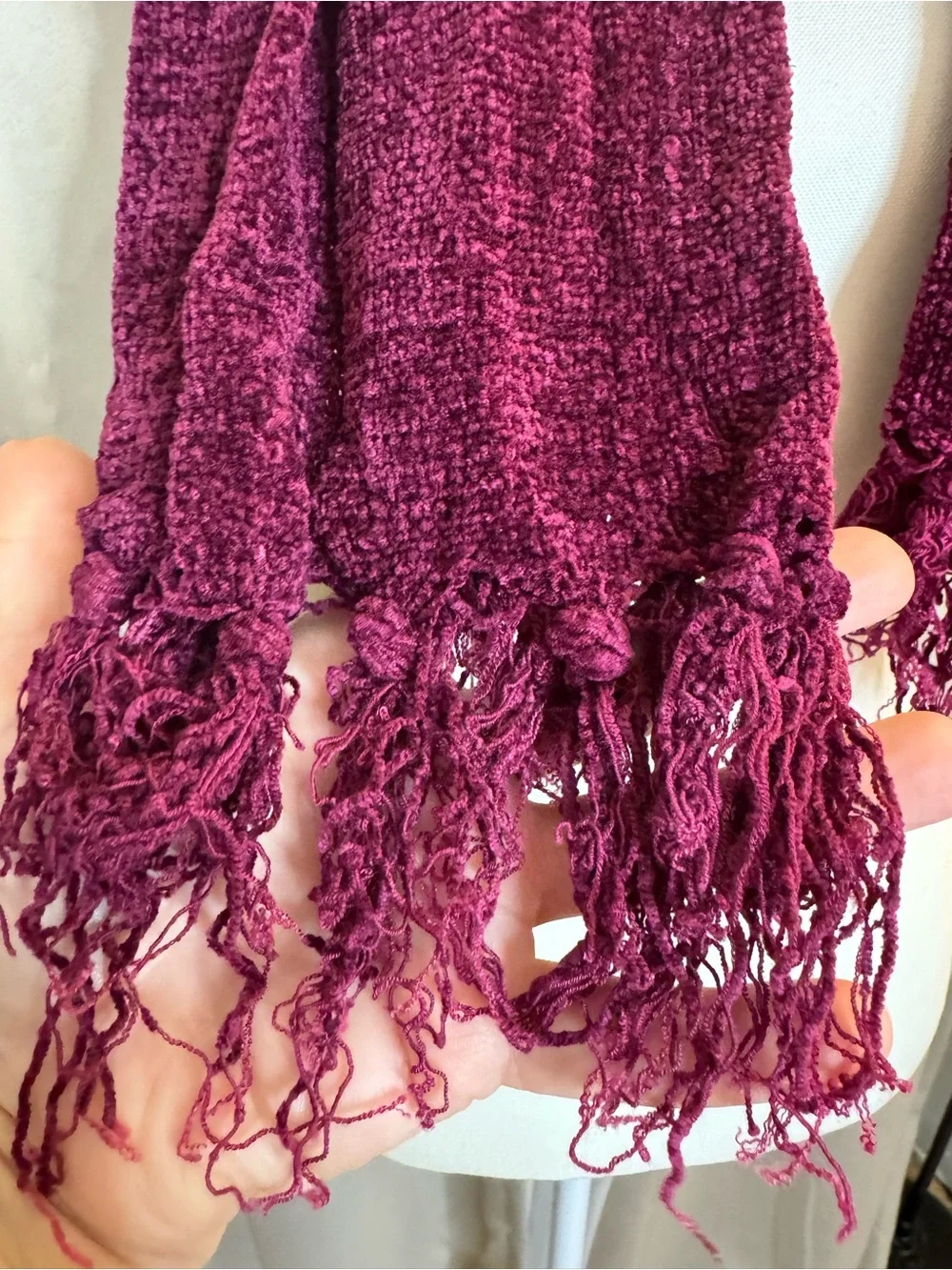 Plush Chenille Fringed Wrap Scarf - Burgundy